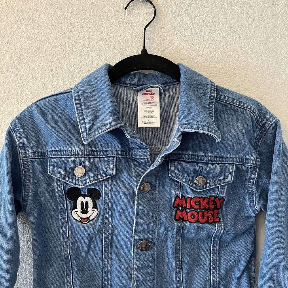 Vintage Disney Jean Jacket Kids Size 6 Mickey Mouse Retro Embroidered Patches - Picture 6 of 12